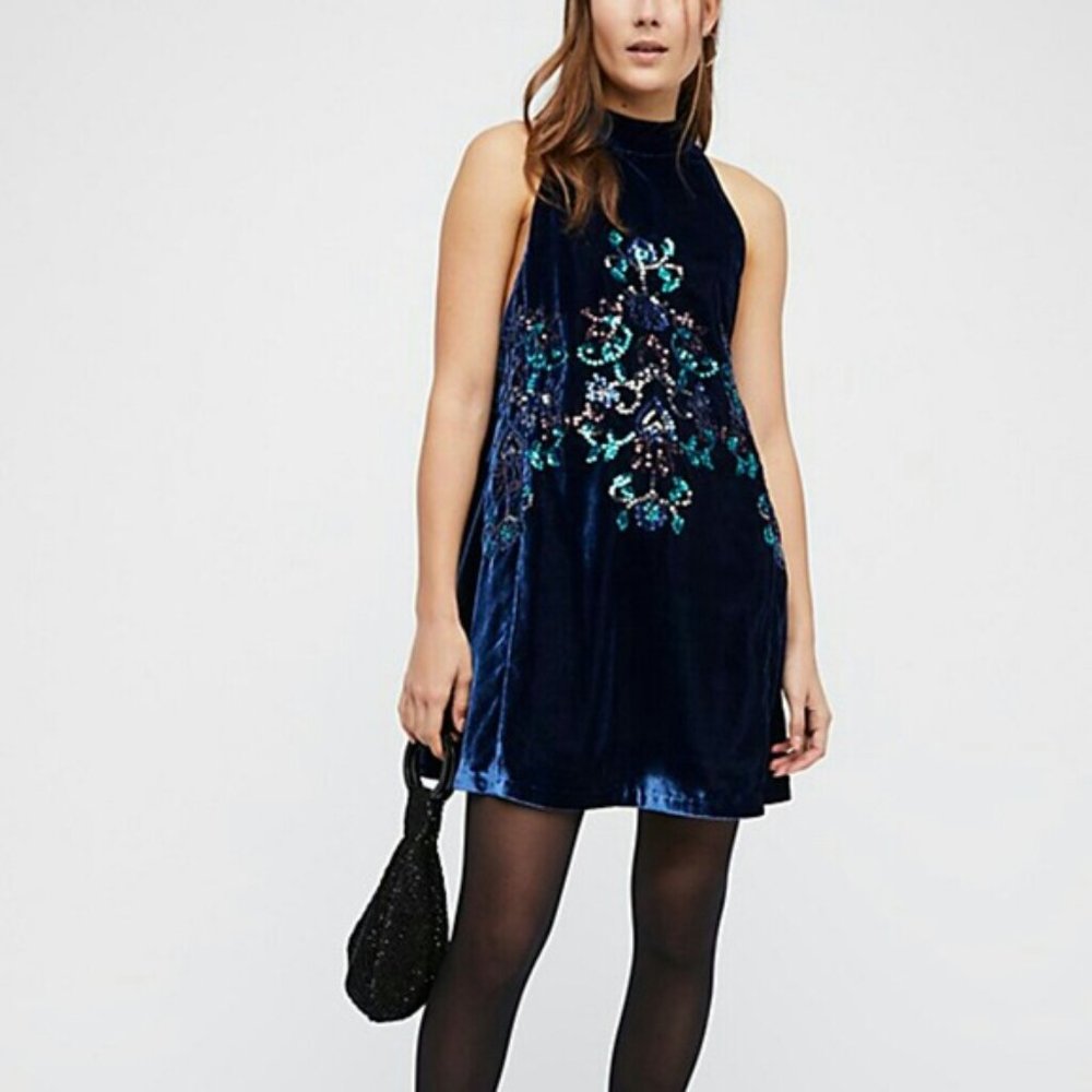 Free People Blue Velvet Swing Dress NWT